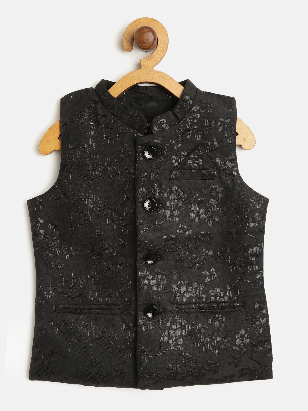 

Gini and Jony Boys Black Floral Woven Design Nehru Jacket