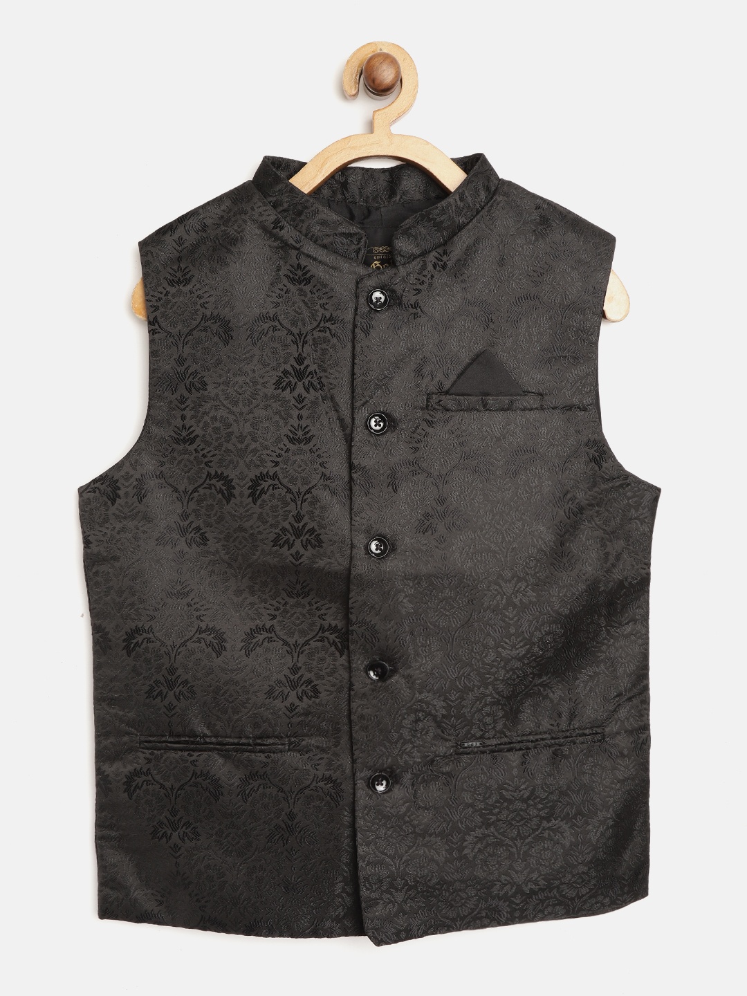 

Gini and Jony Boys Black Floral Woven Design Nehru Jacket