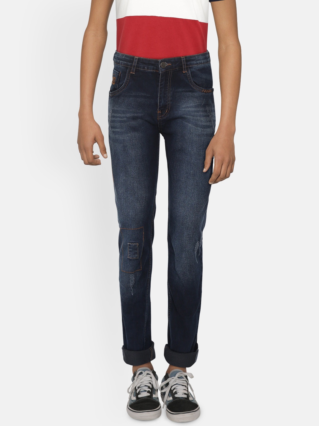 

Gini and Jony Boys Navy Blue Slim Fit Mid-Rise Low Distressed Stretchable Jeans
