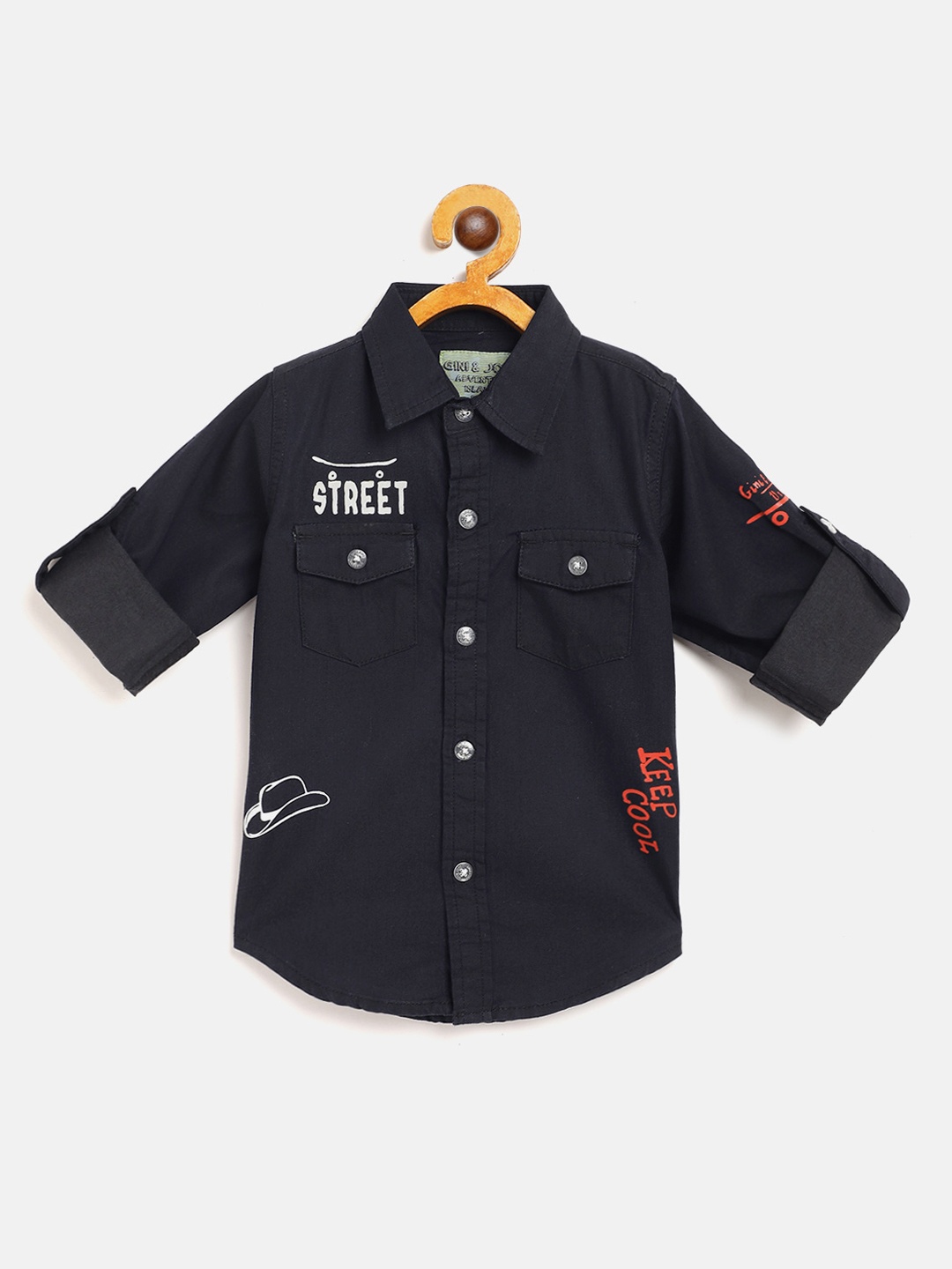 

Gini and Jony Boys Navy Blue & White Regular Fit Printed Back Cotton Casual Shirt