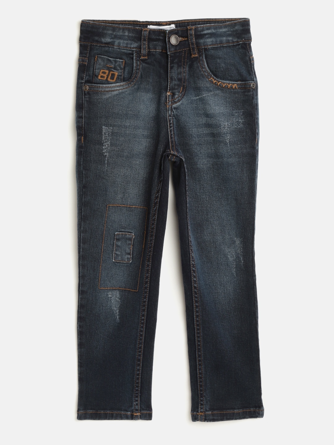 

Gini and Jony Boys Navy Blue Slim Fit Mid-Rise Mildly Distressed Stretchable Jeans