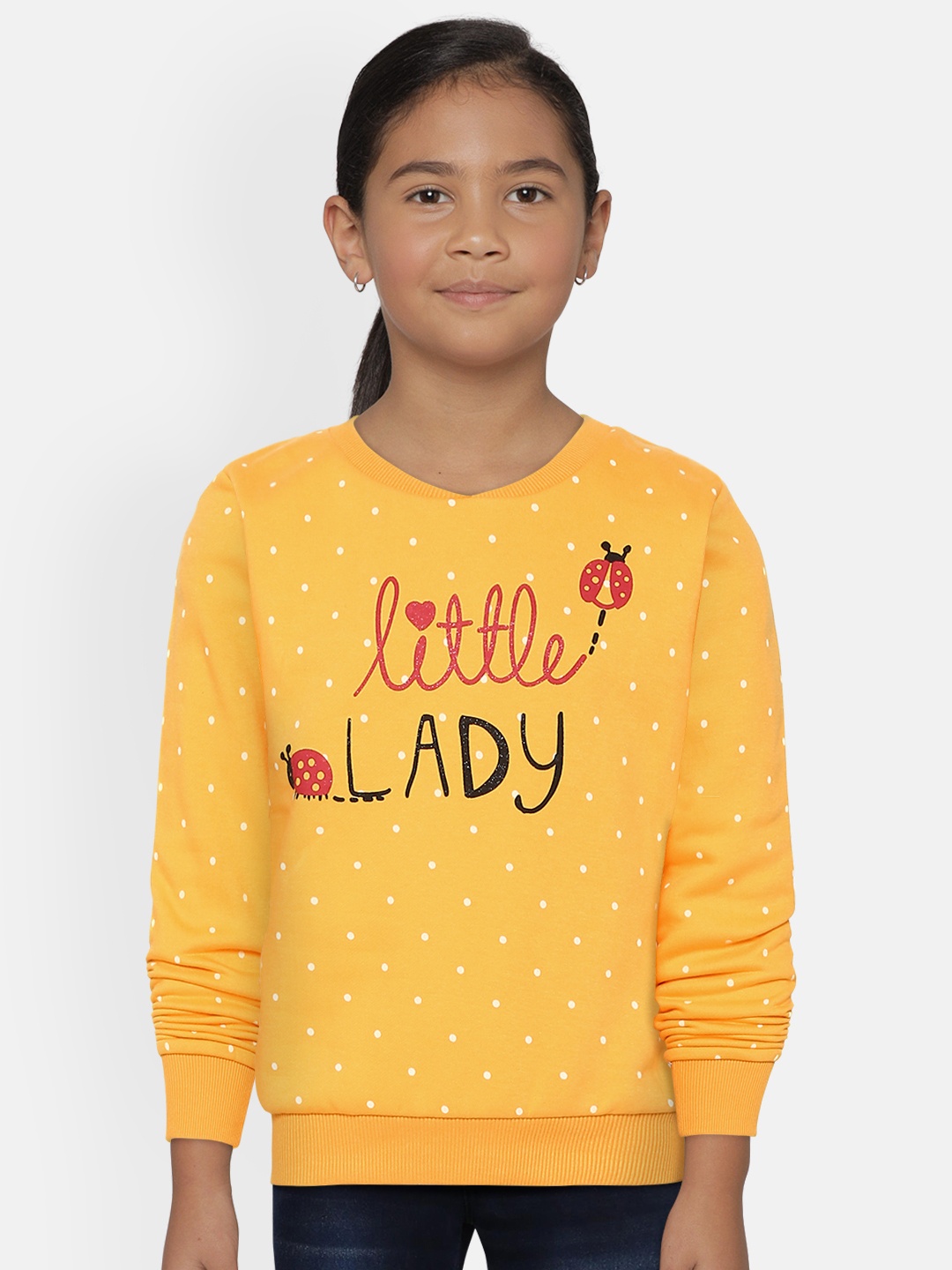 

Gini and Jony Girls Yellow & White Polka Dot & Typography Print Sweatshirt