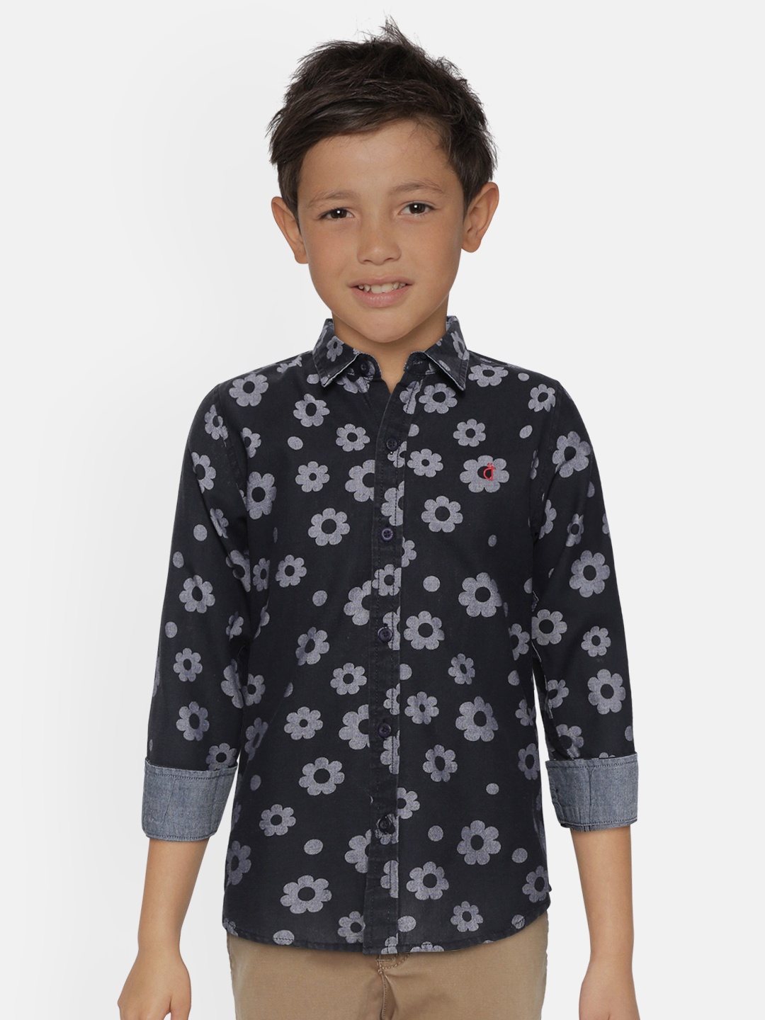 

Gini and Jony Boys Charcoal Grey Pure Cotton Regular Fit Floral Printed Casual Shirt