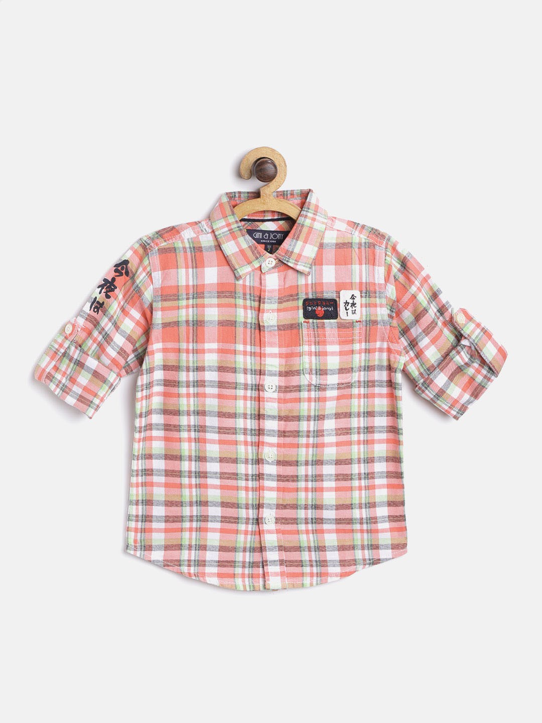 

Gini and Jony Boys Coral Pink & White Pure Cotton Regular Fit Checked Casual Shirt