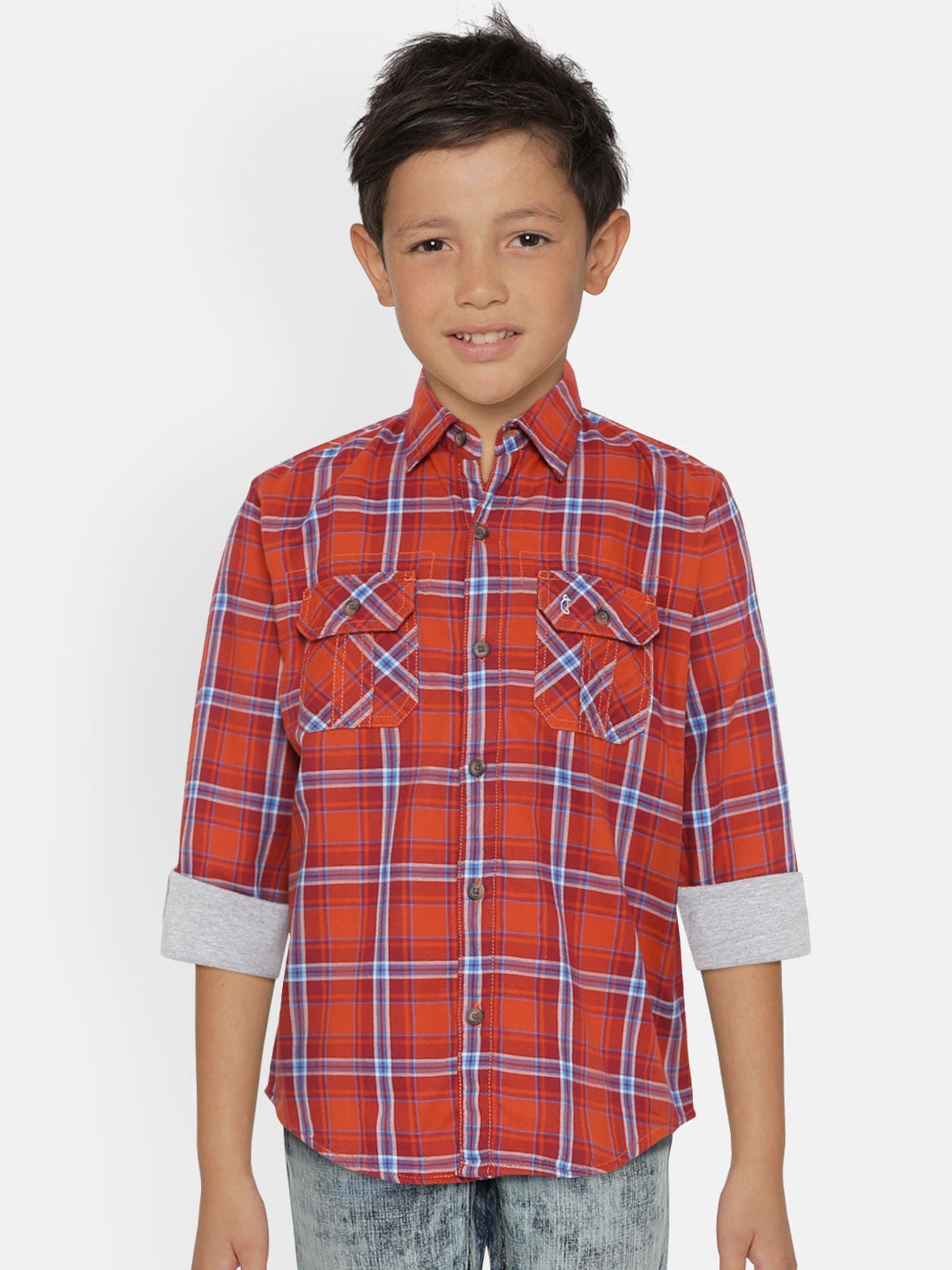 

Gini and Jony Boys Rust Orange & Blue Checked Regular Fit Casual Shirt