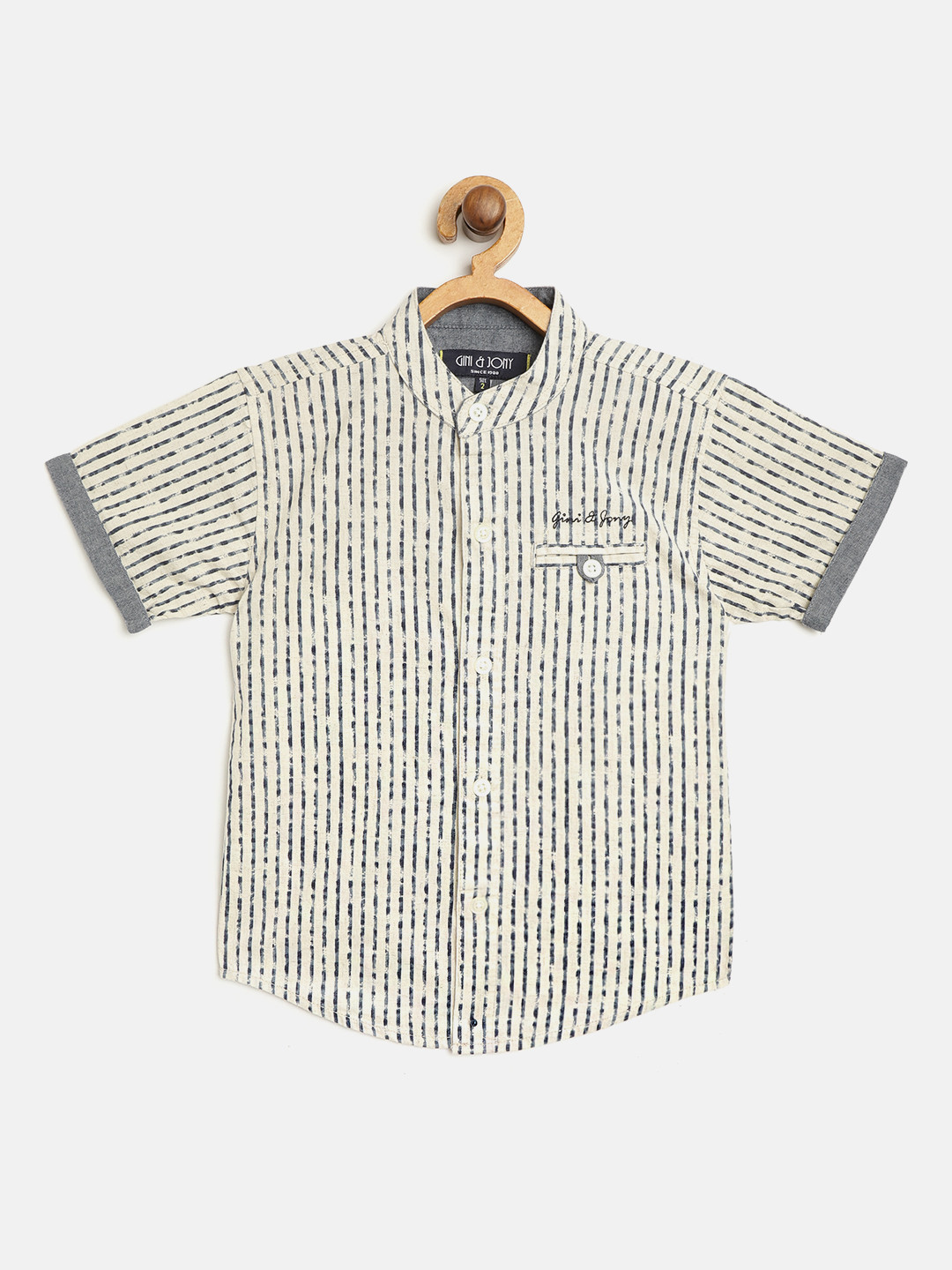

Gini and Jony Boys Off-White & Blue Striped Regular Fit Casual Shirt