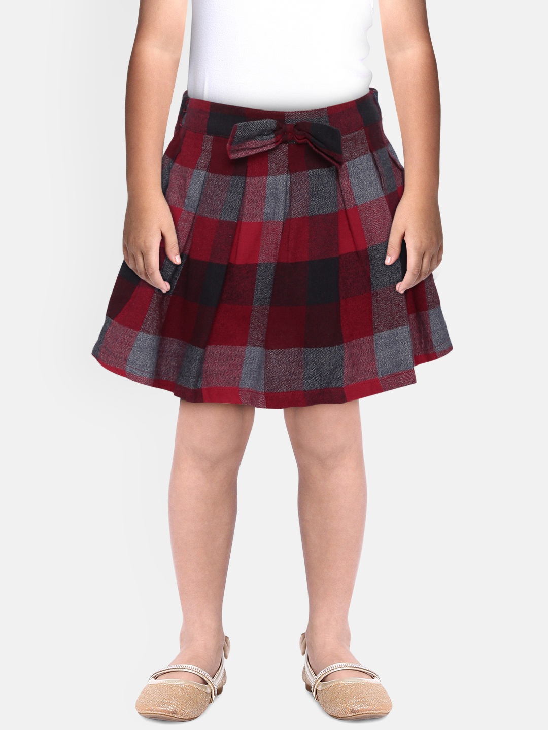 

Gini and Jony Girls Red & Black Checked Mini A-Line Pure Cotton Skirt