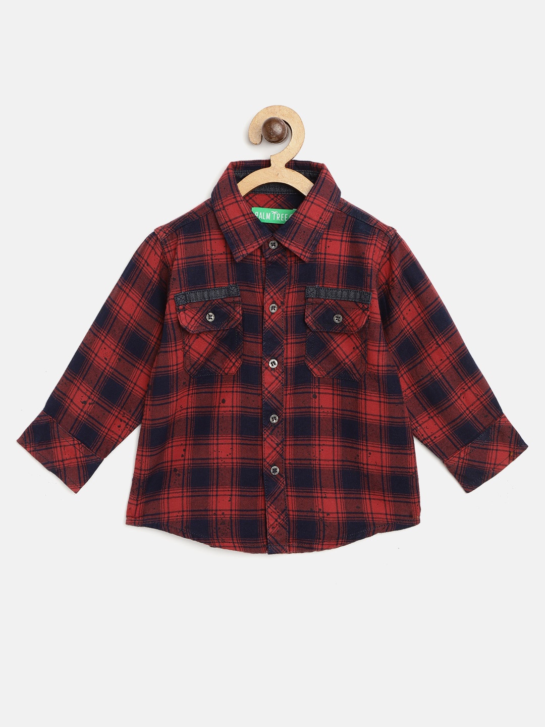 

Palm Tree Boys Red & Navy Blue Checked Casual Shirt with Back Applique Detail