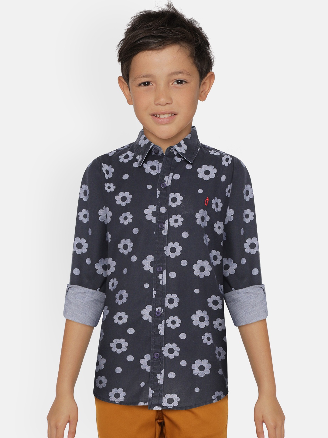 

Gini and Jony Boys Navy Blue Floral Print Regular Fit Casual Shirt