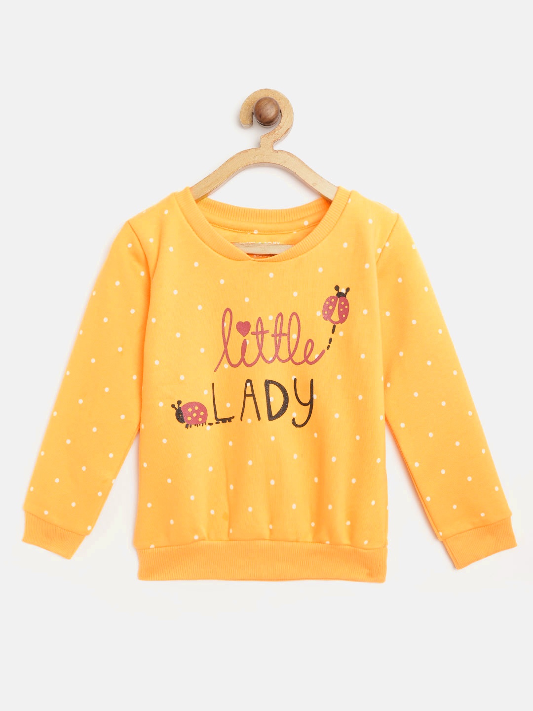 

Gini and Jony Girls Yellow & White Polka Dot & Typography Print Sweatshirt, Mustard