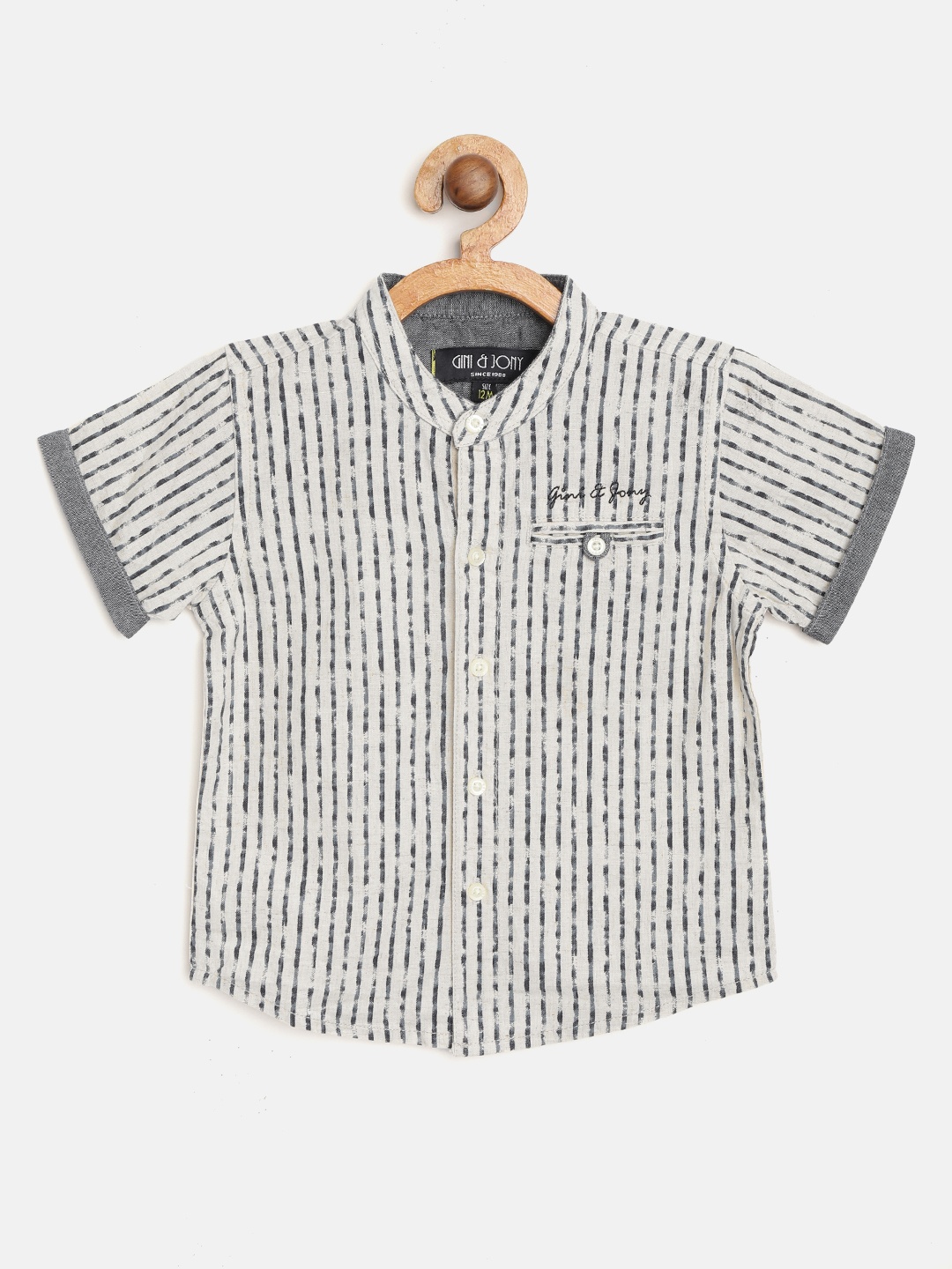 

Gini and Jony Boys Off-White & Navy Blue Striped Casual Shirt
