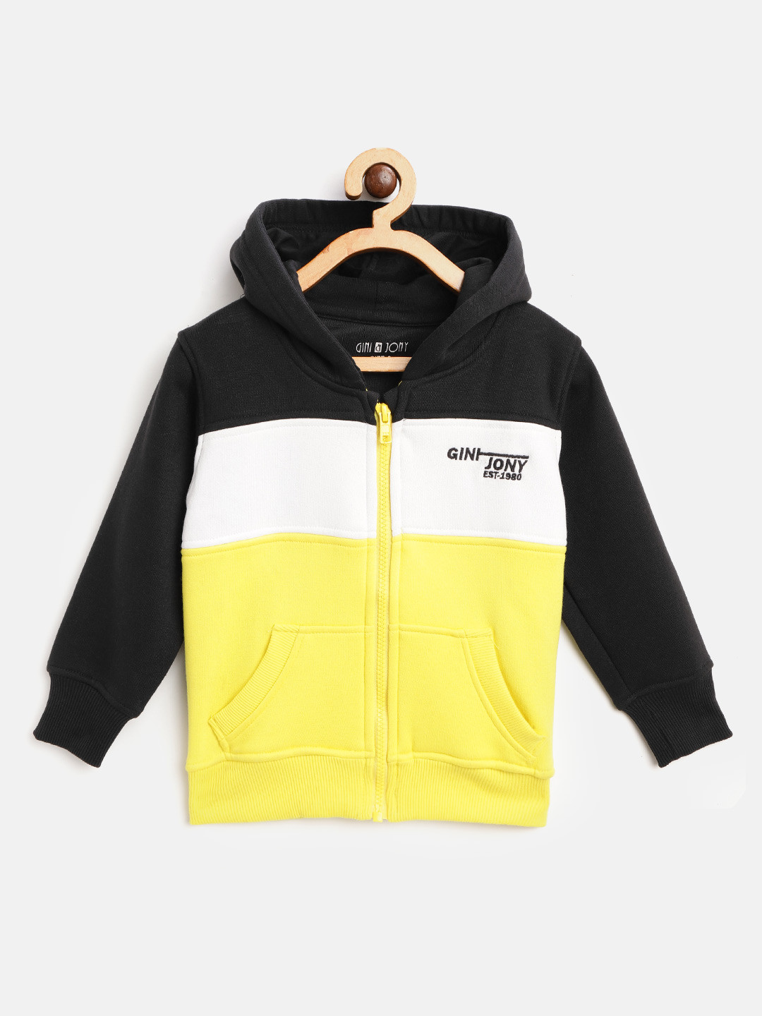 

Gini and Jony Boys Yellow & White Colourblocked Hooded Sweatshirt
