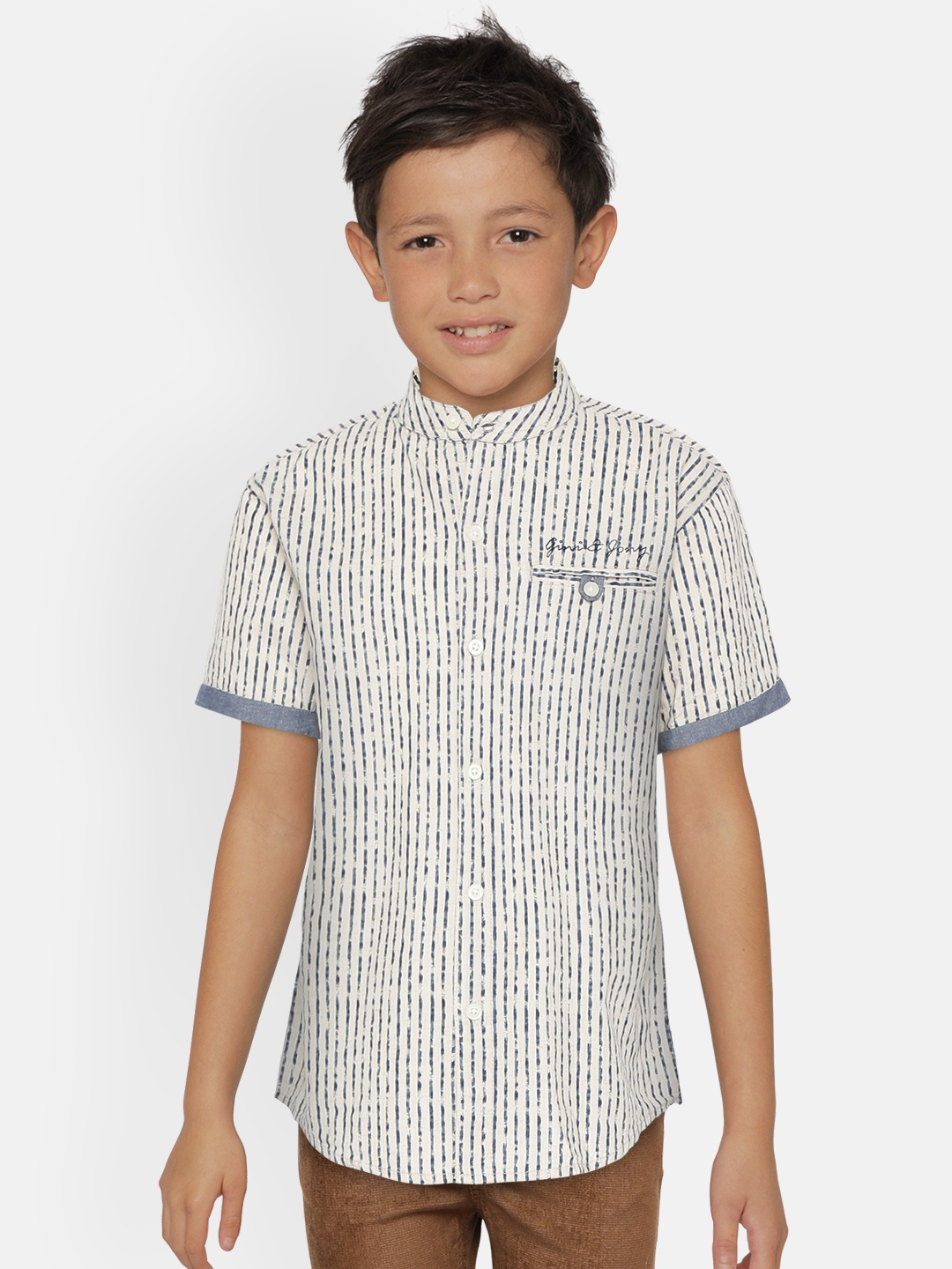 

Gini and Jony Boys Off-White & Blue Striped Regular Fit Casual Shirt