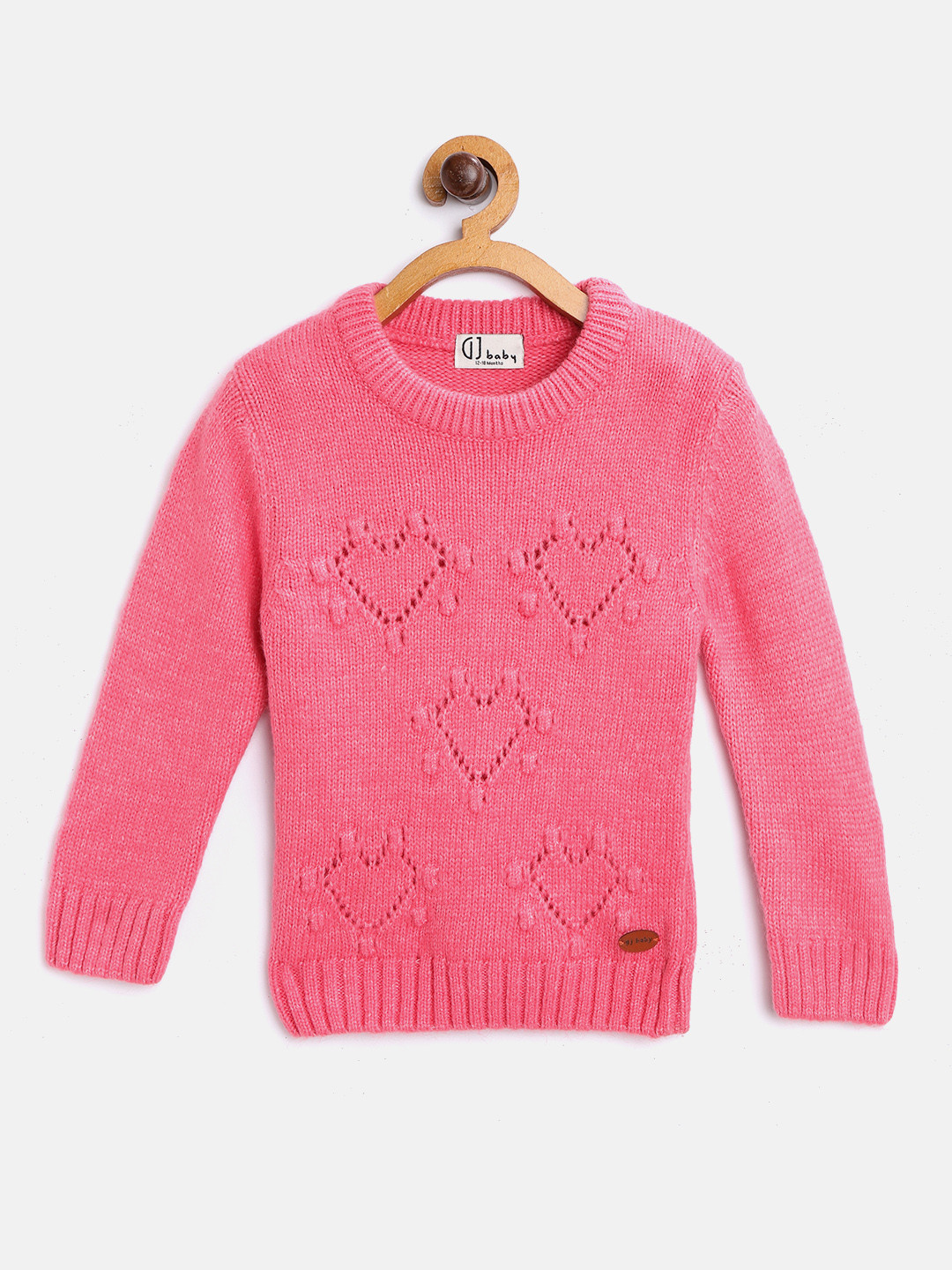 

Gini and Jony Girls Pink Open Knit Heart Self Design Pullover