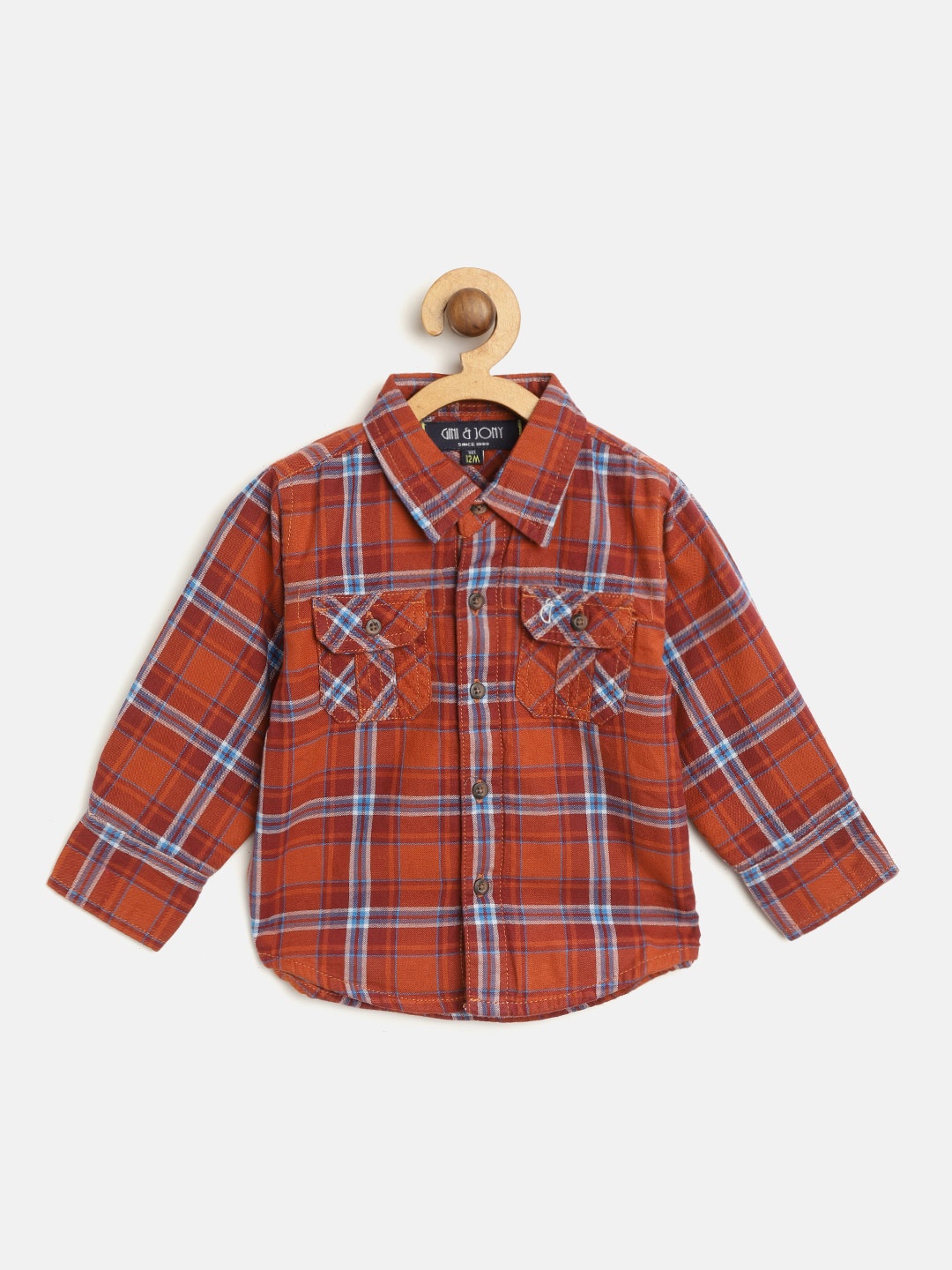 

Gini and Jony Boys Rust Orange & Blue Checked Regular Fit Casual Shirt