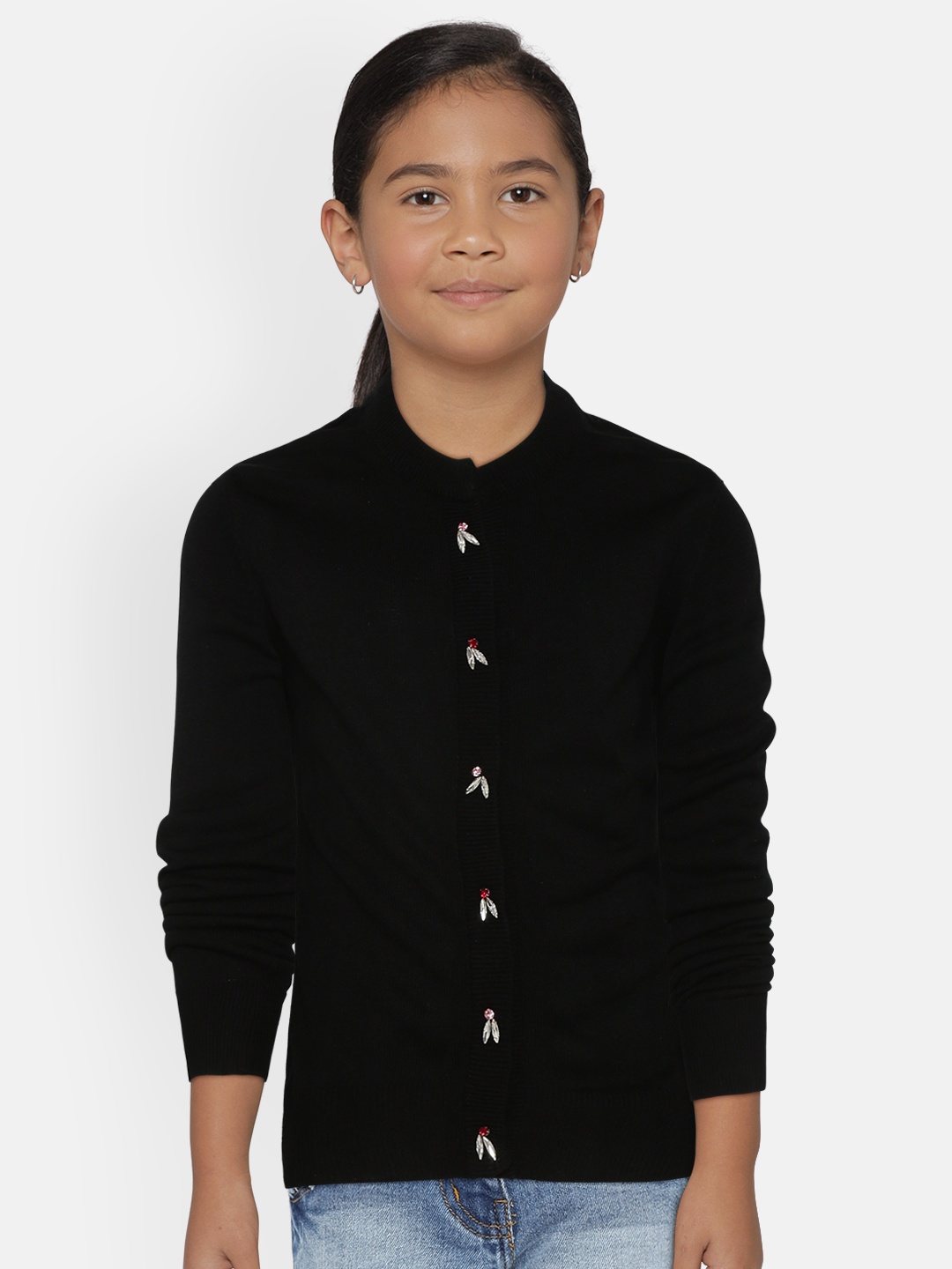 

Gini and Jony Girls Black Solid Cardigan