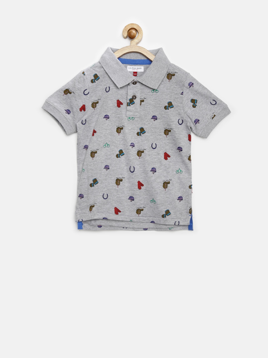 

U.S. Polo Assn. Boys Grey Melange Printed Polo Pure Cotton T-shirt