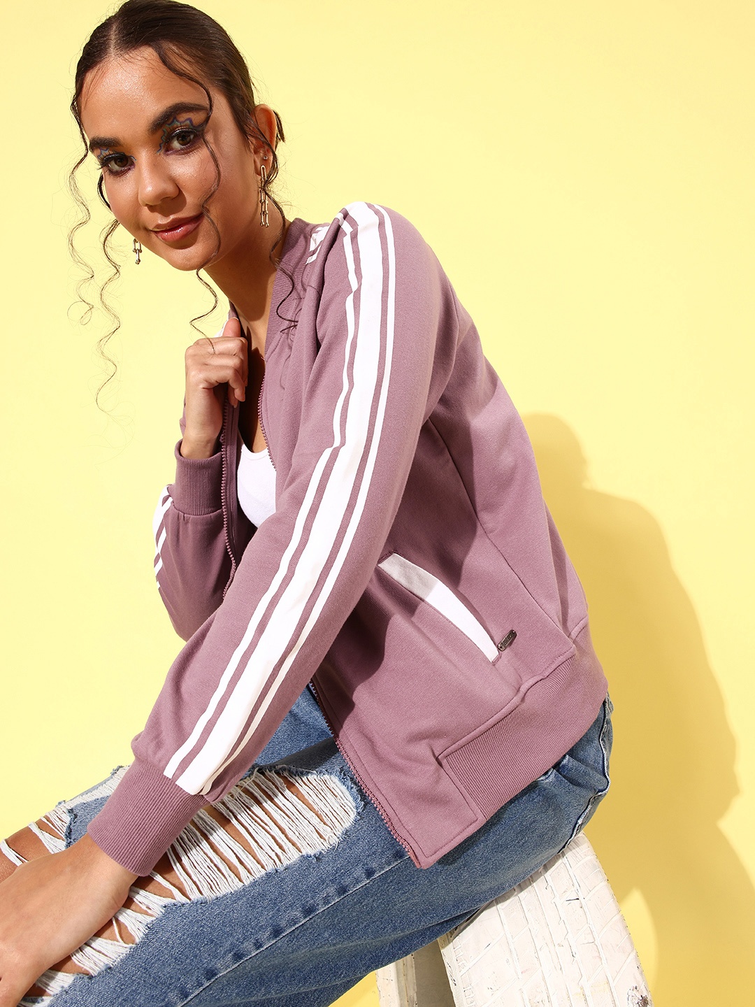 

Roadster Women Mauve Solid Sweatshirt