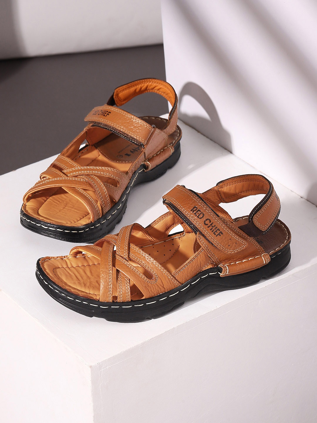 

Red Chief Men Tan Brown Leather Sandals