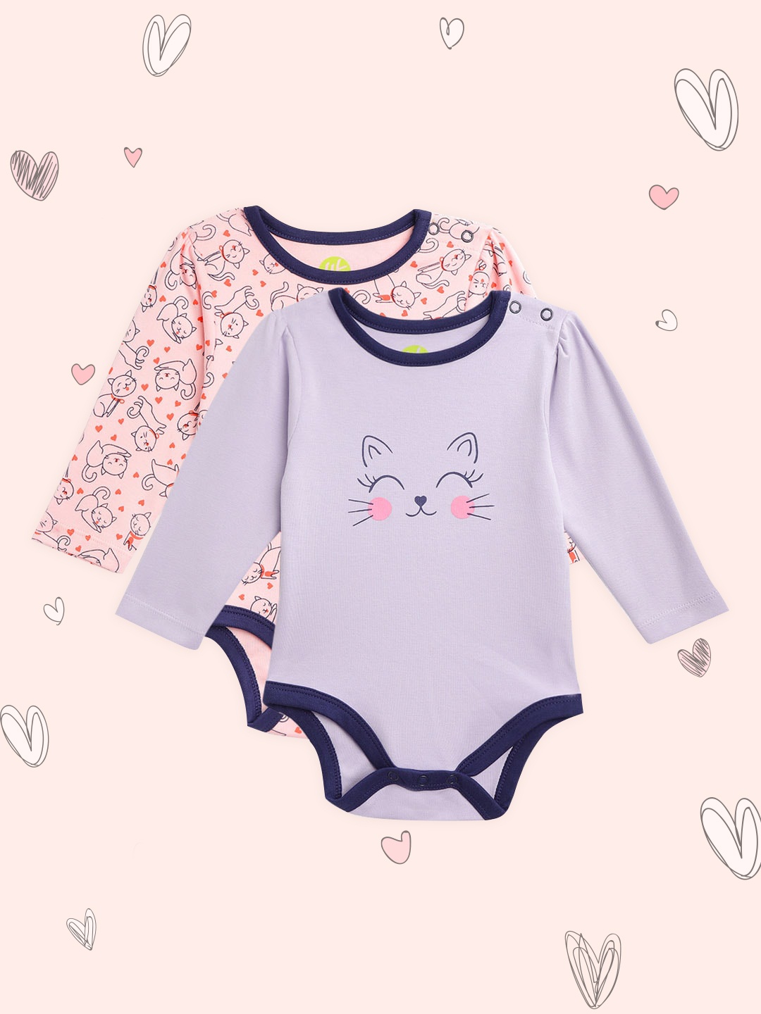 

YK Infant Girls Pack of 2 Printed Pure Cotton Bodysuits, Lavender