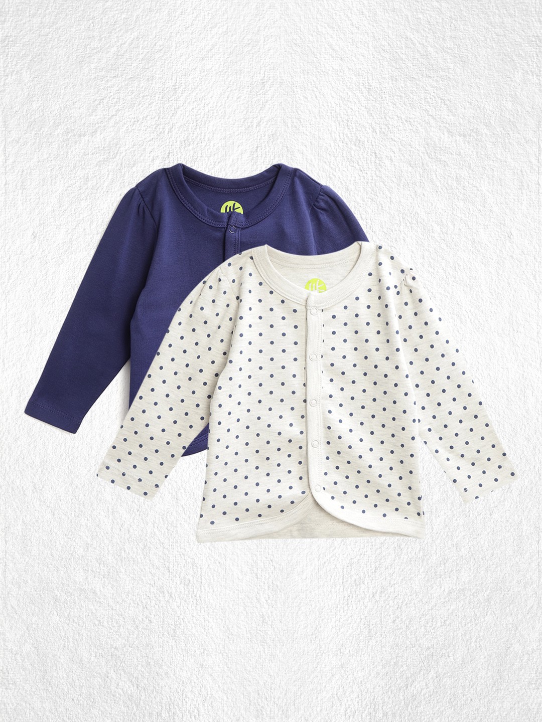 

YK Infant Girls Pack of 2 Printed Round Neck Top, Grey melange