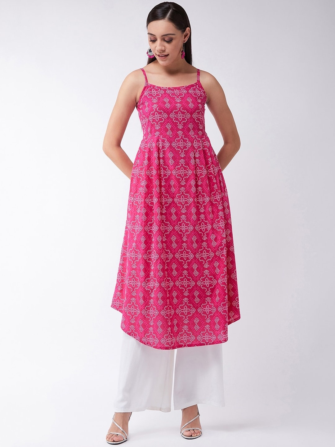 

InWeave Women Pink & White Bandhini Printed A-Line Kurta