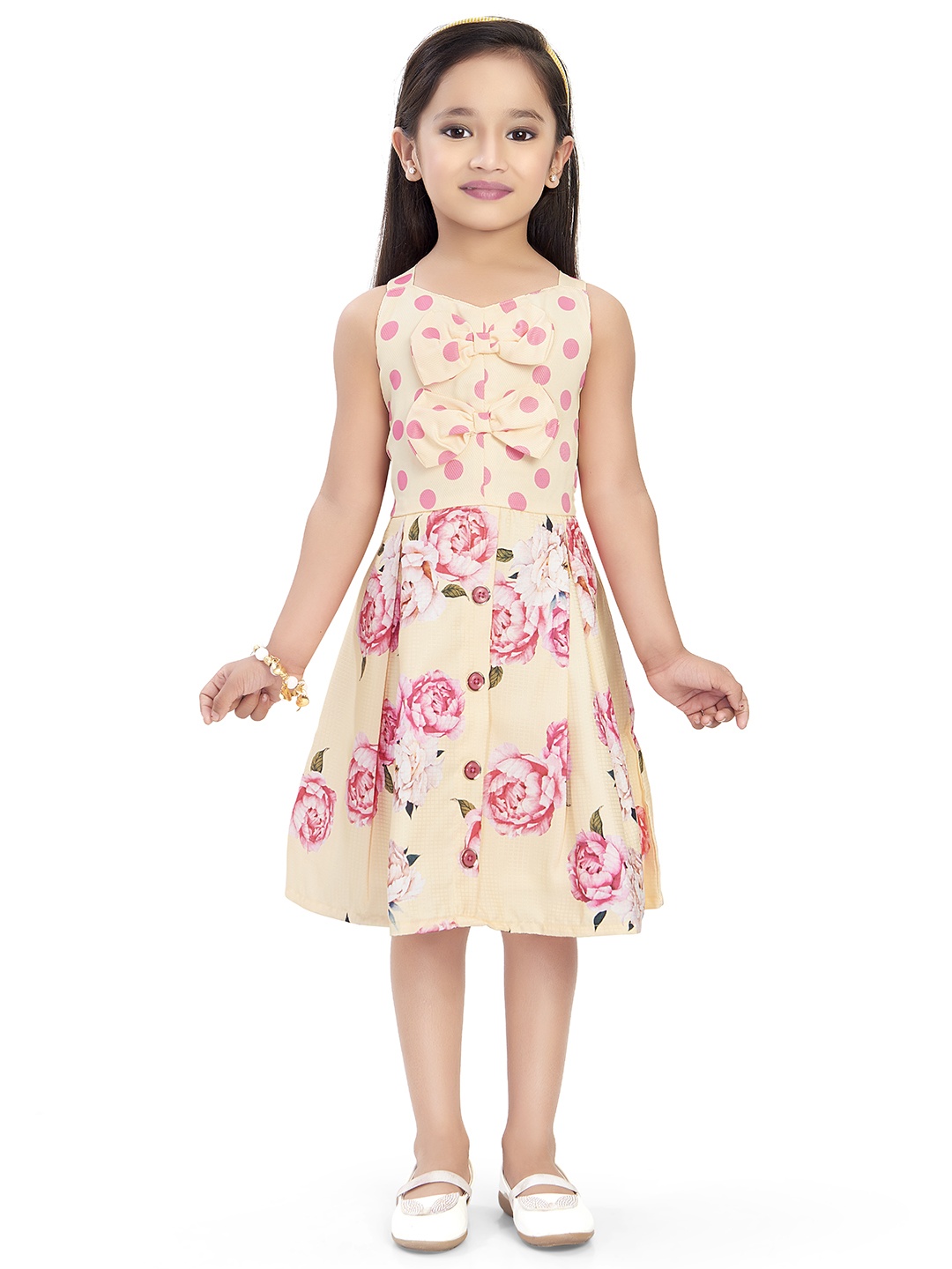 

Doodle Girls Yellow & Pink Floral Printed Fit and Flare Dress