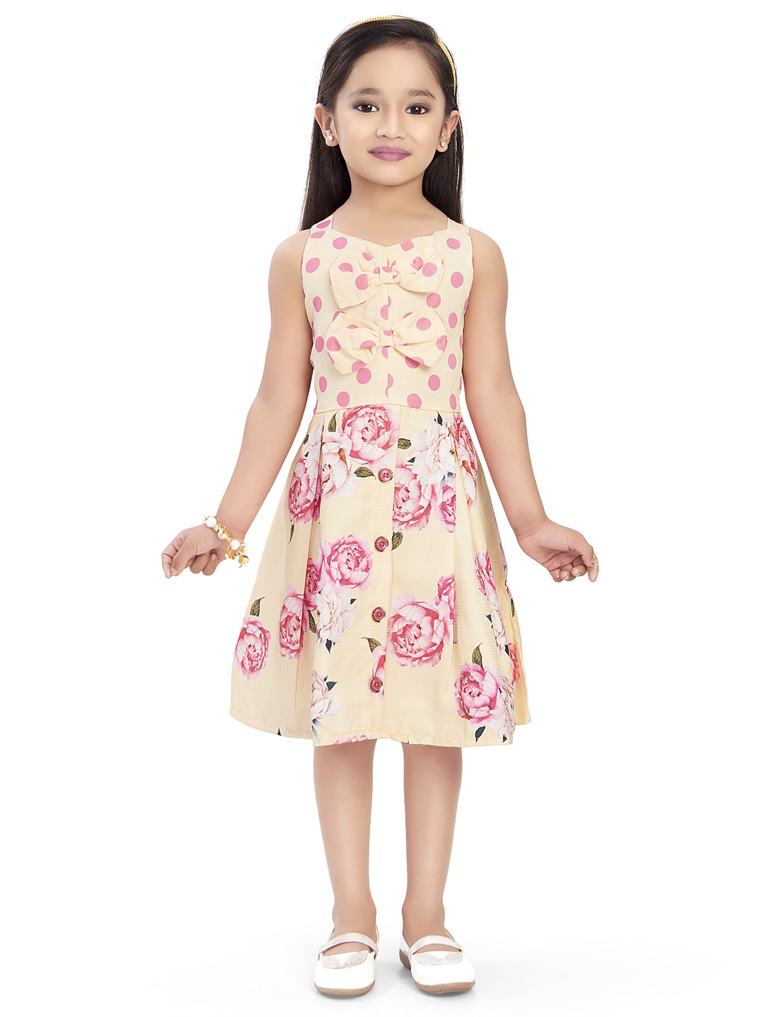

Doodle Girls Beige Printed Fit and Flare Dress