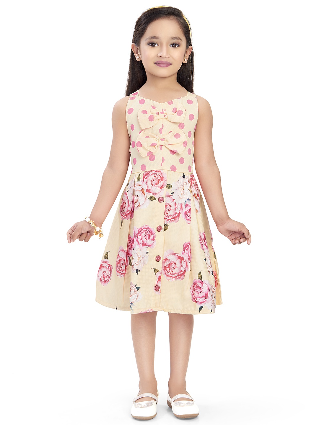 

Doodle Girls Beige Printed Fit and Flare Dress