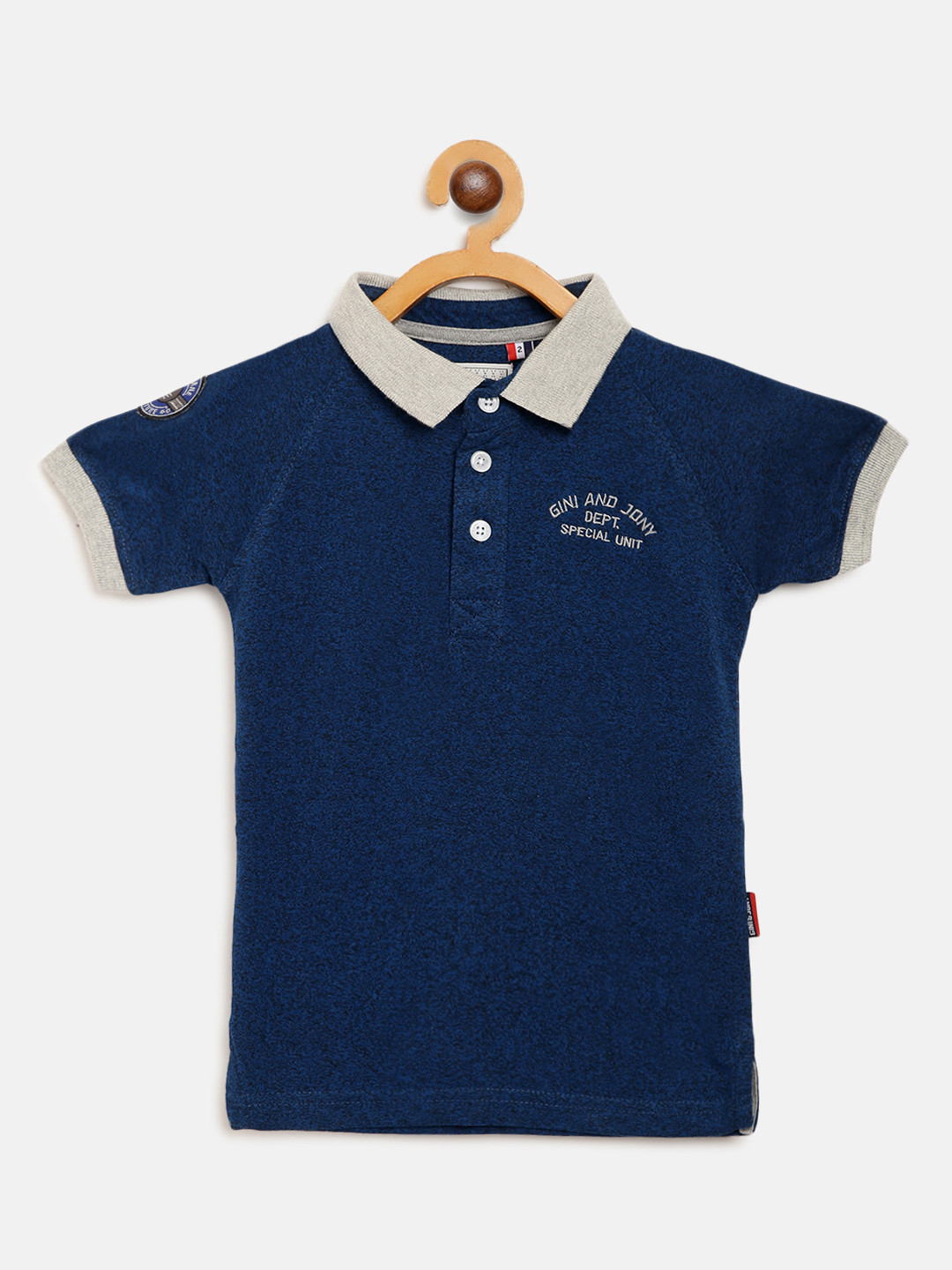 

Gini and Jony Boys Navy Blue Printed Back Polo Collar T-shirt