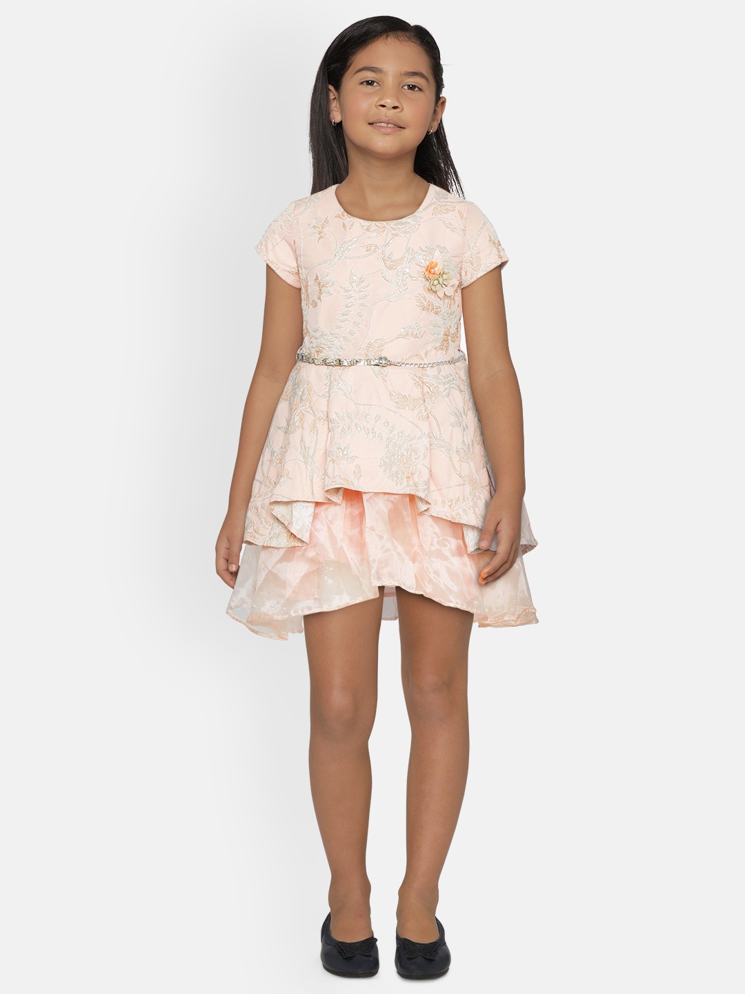 

Gini and Jony Girls Pink Floral Pattern Layered Fit & Flare Dress with Belt