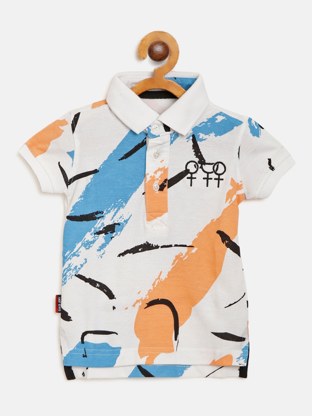 

Gini and Jony Boys White & Blue Printed Polo Collar T-shirt