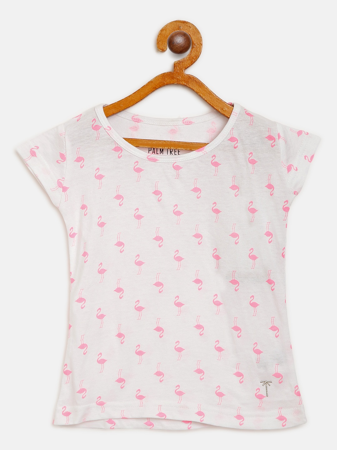

Palm Tree Girls White & Pink Flamingo Print Round Neck T-shirt