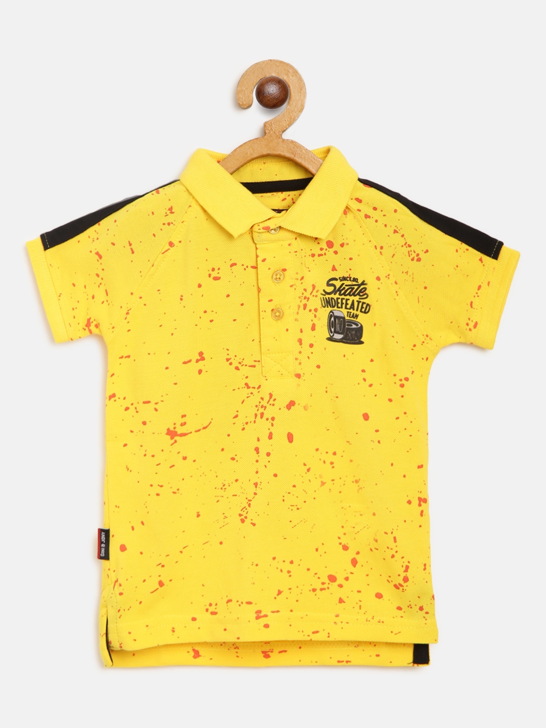 

Gini and Jony Boys Yellow Red Abstract Print Polo Collar Pure Cotton T-shirt