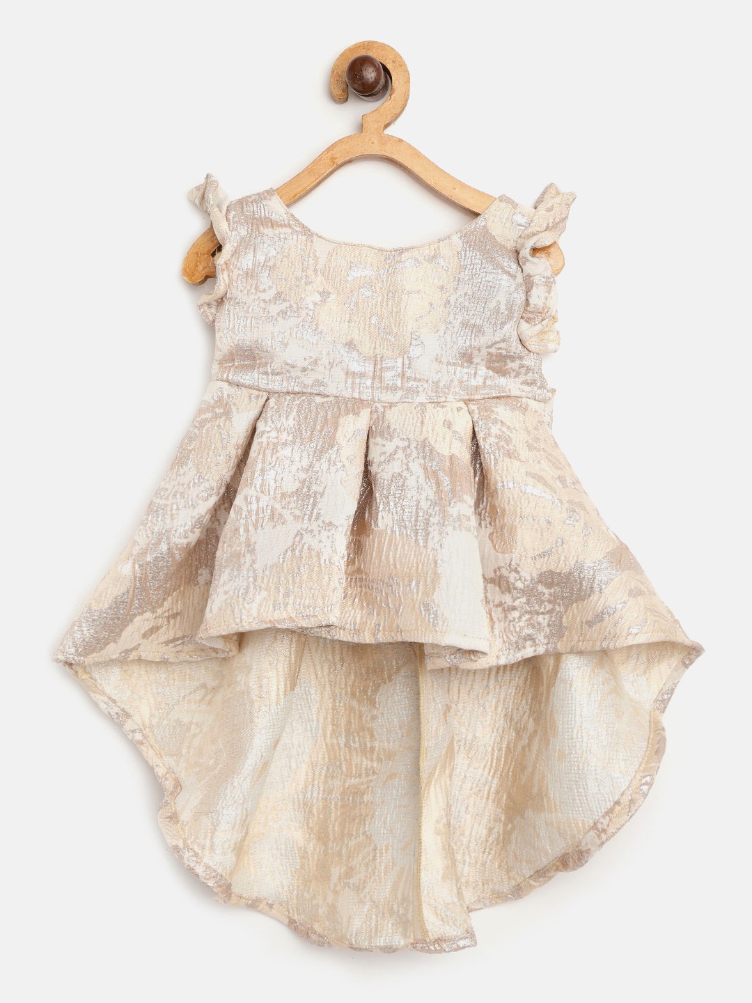 

Gini and Jony Girls Beige & Muted Golden Floral Pattern High-Low Fit & Flare Dress