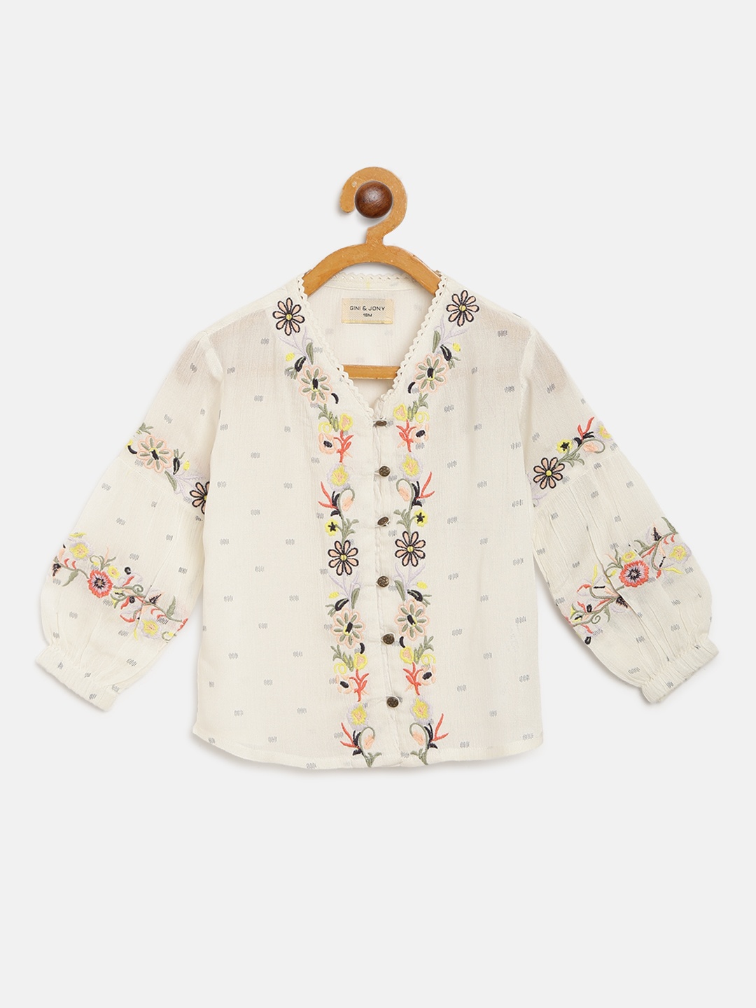 

Gini and Jony Girls White Floral Embroidered Top