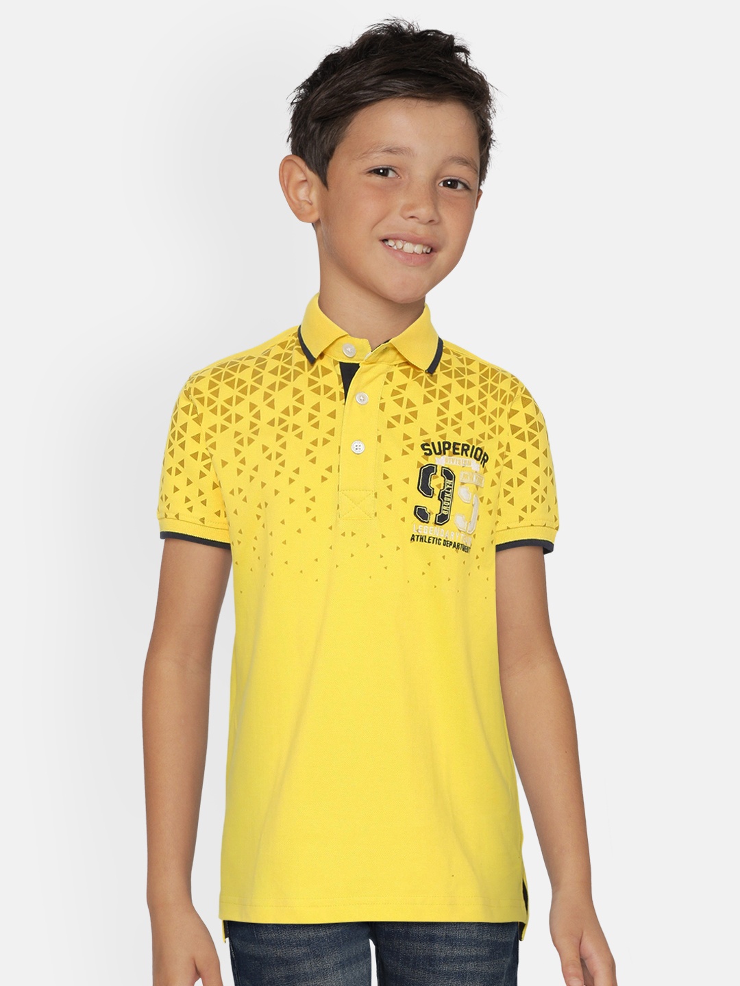 

Palm Tree Boys Yellow & Brown Geometric Print Polo Collar T-shirt