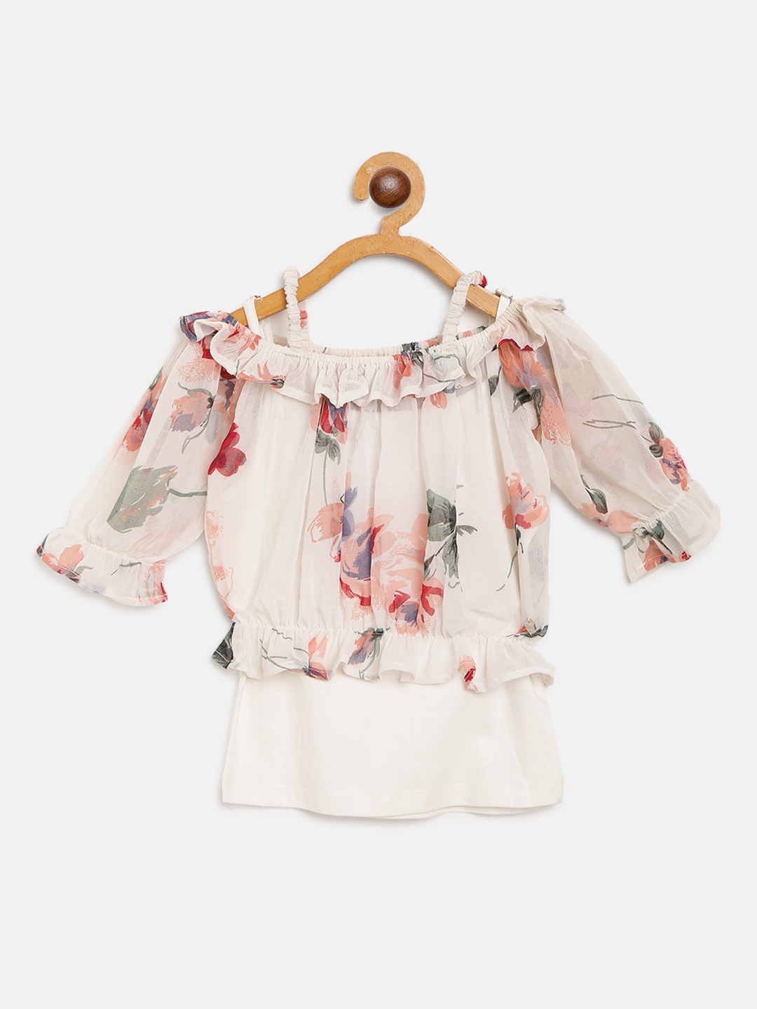

Gini and Jony Girls White & Pink Floral Printed Bardot Top