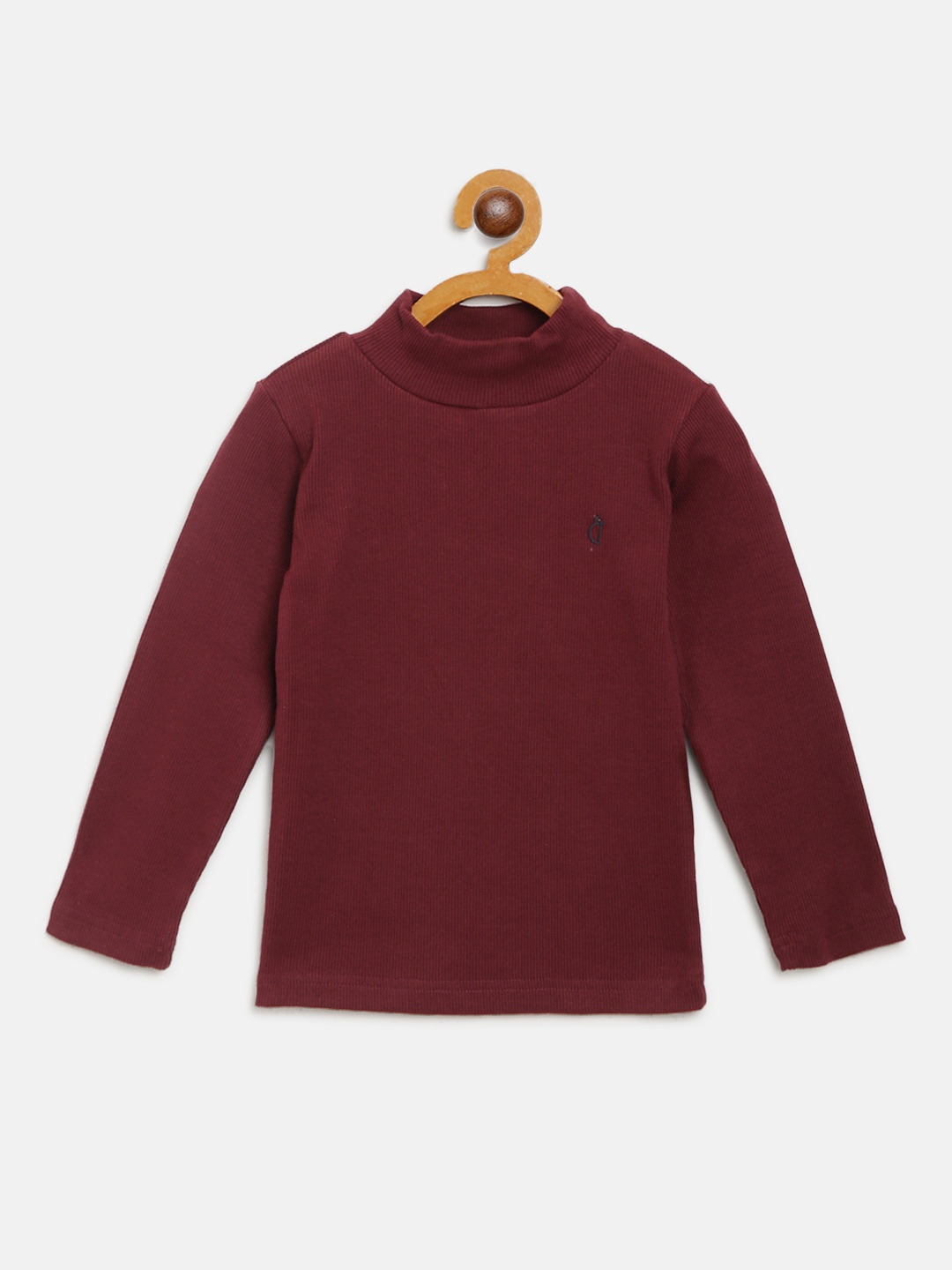 

Gini and Jony Girls Maroon Ribbed High Neck Pure Cotton Top