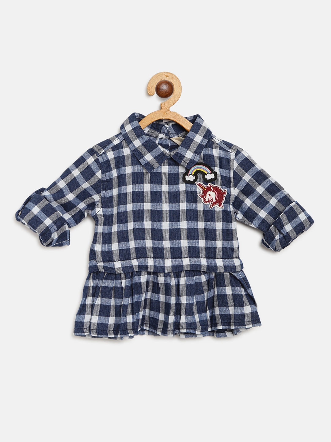 

Gini and Jony Girls Navy Blue & White Checked A-Line Top
