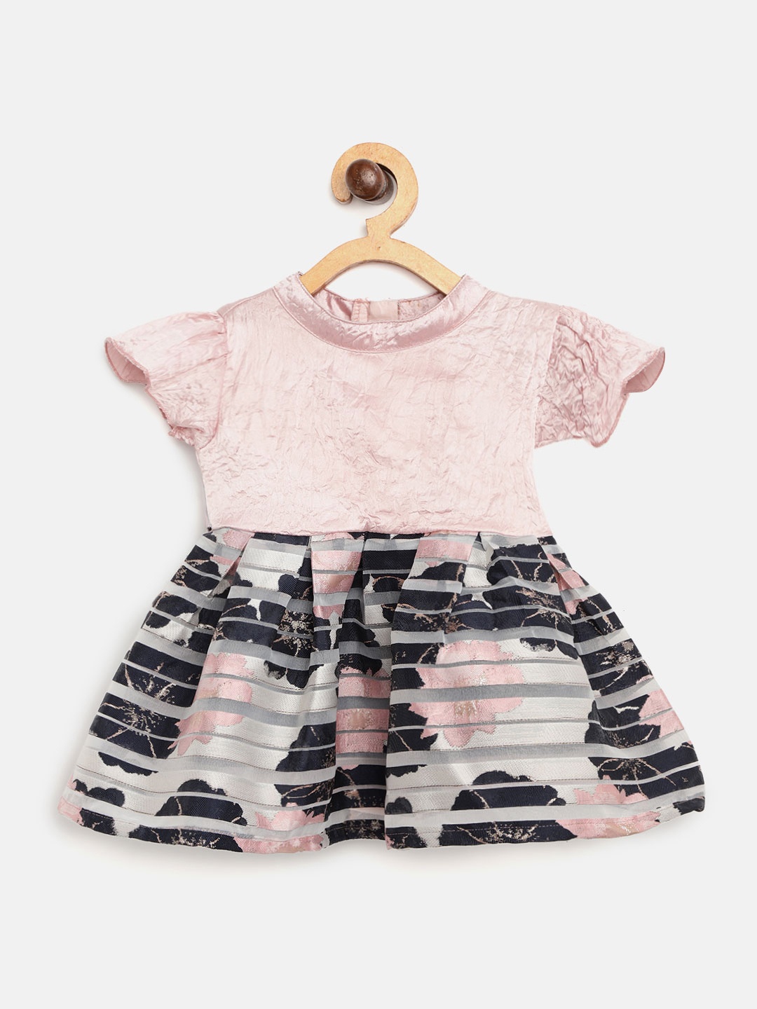 

Gini and Jony Girls Pink & Navy Blue Self Striped Fit & Flare Dress