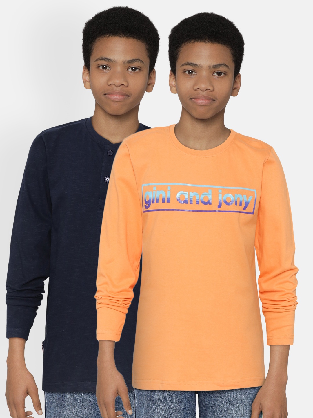 

Gini Jony Boys Pack of 2 Pure Cotton T-shirts, Orange