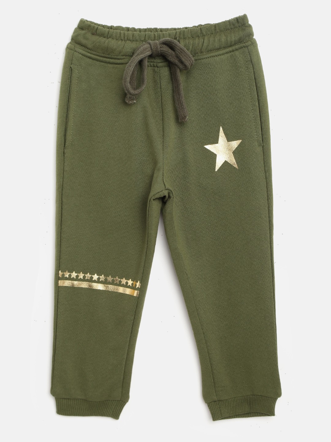 

Gini and Jony Girls Olive Green Solid Joggers with Star Print Detail