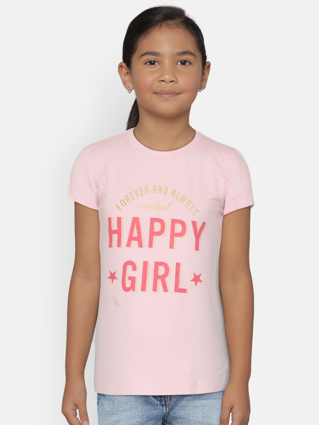 

Gini and Jony Girls Pink Printed Round Neck T-shirt