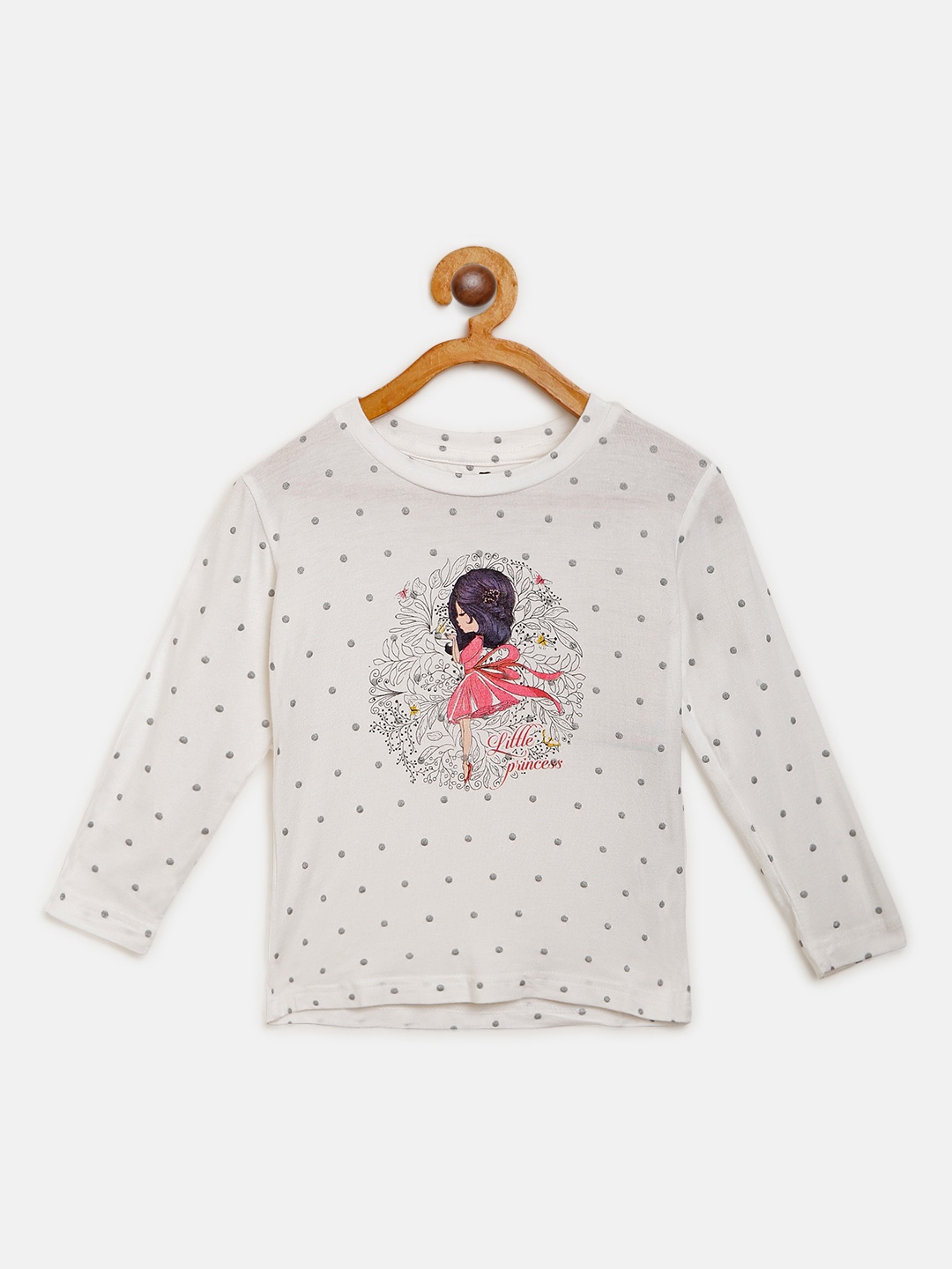 

Palm Tree Girls White & Silver-Toned Polka Dot Print Round Neck T-shirt