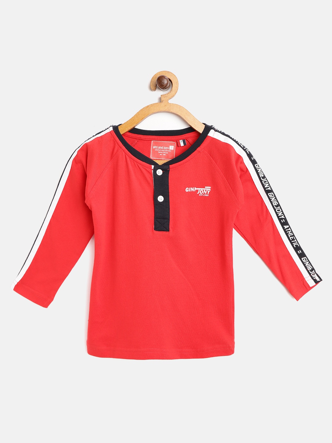 

Gini and Jony Boys Red Solid Henley Neck T-shirt