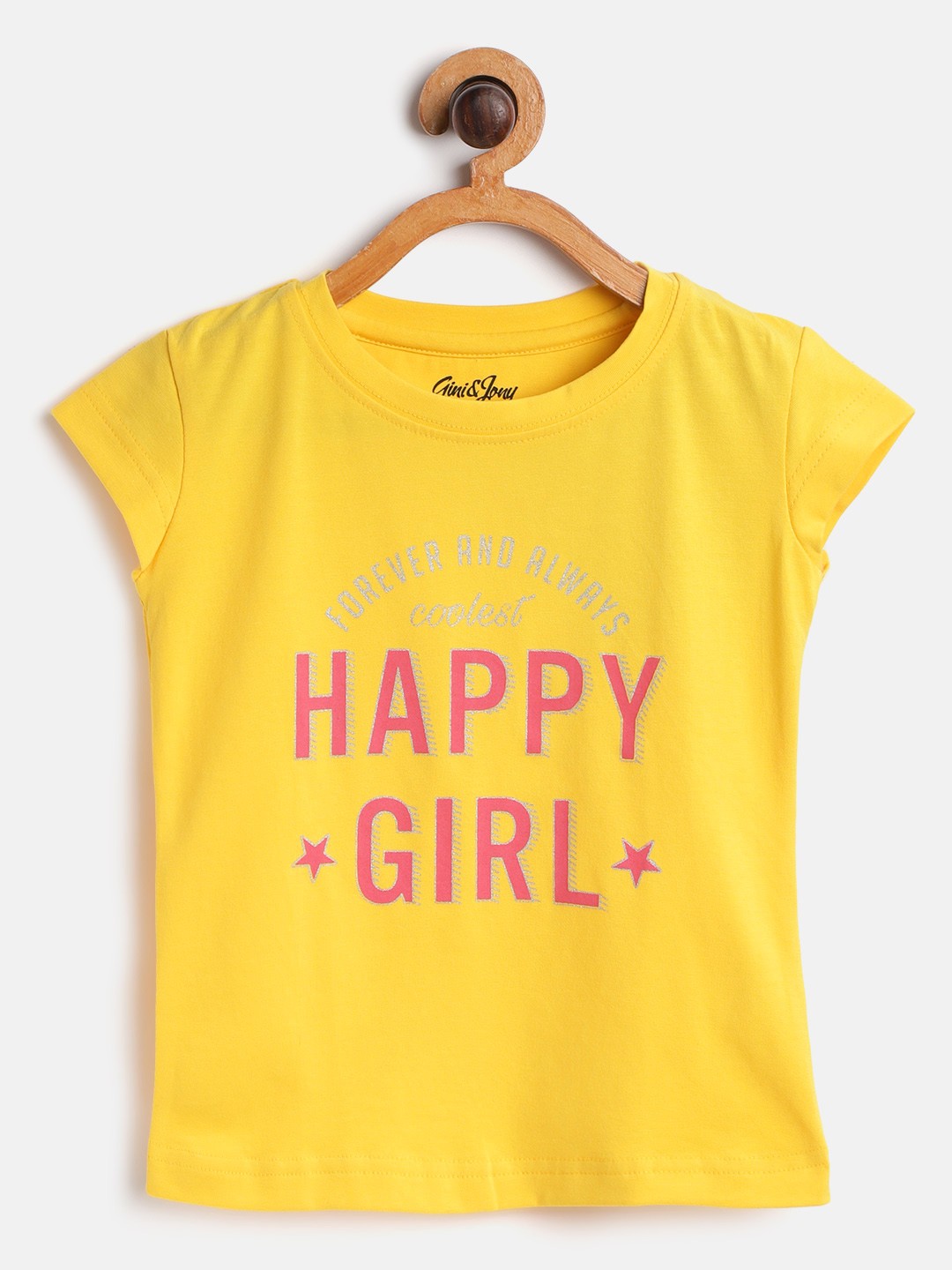 

Gini and Jony Girls Yellow Printed Round Neck T-shirt