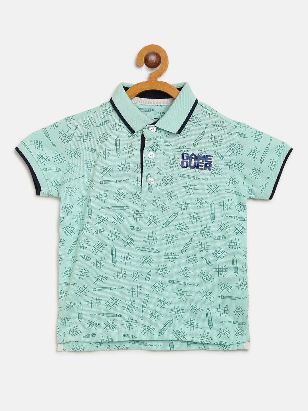

Palm Tree Boys Sea Green Printed Polo Collar T-shirt