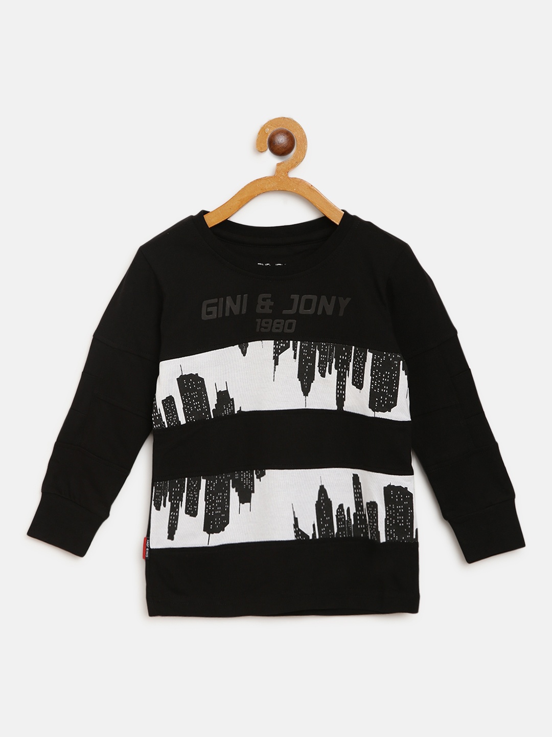 

Gini and Jony Boys Black & White Graphic Print Round Neck T-shirt
