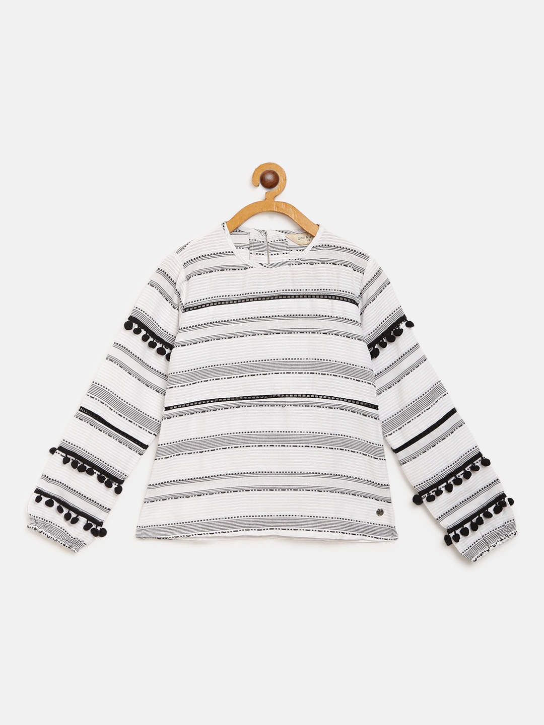 

Gini and Jony Girls White & Black Striped Pure Cotton Top